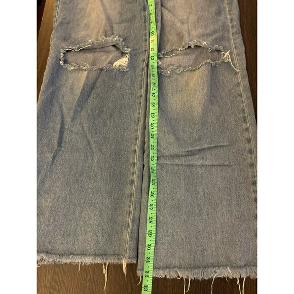 Stradivarius Light Wash Distressed Wide-Leg High-Rise Jeans USA Size 10 - Picture 7 of 7